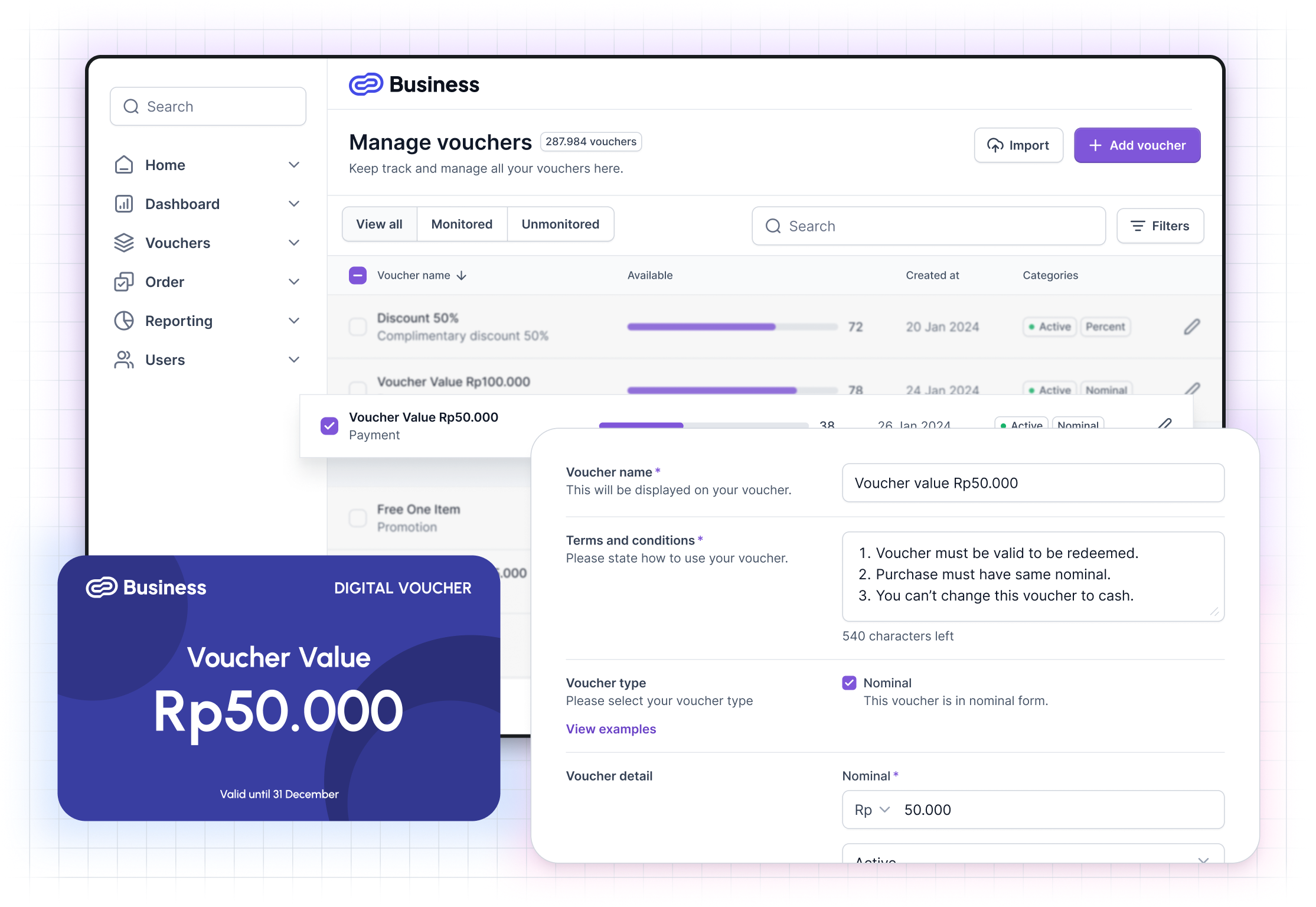 Ilustrasi manajemen sistem voucher dengan platform Voucher Engine dari Voucherku.